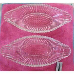 Vintage National Glass Jeanette Banana Split Boat Ribbed Dotted 2 count. READ